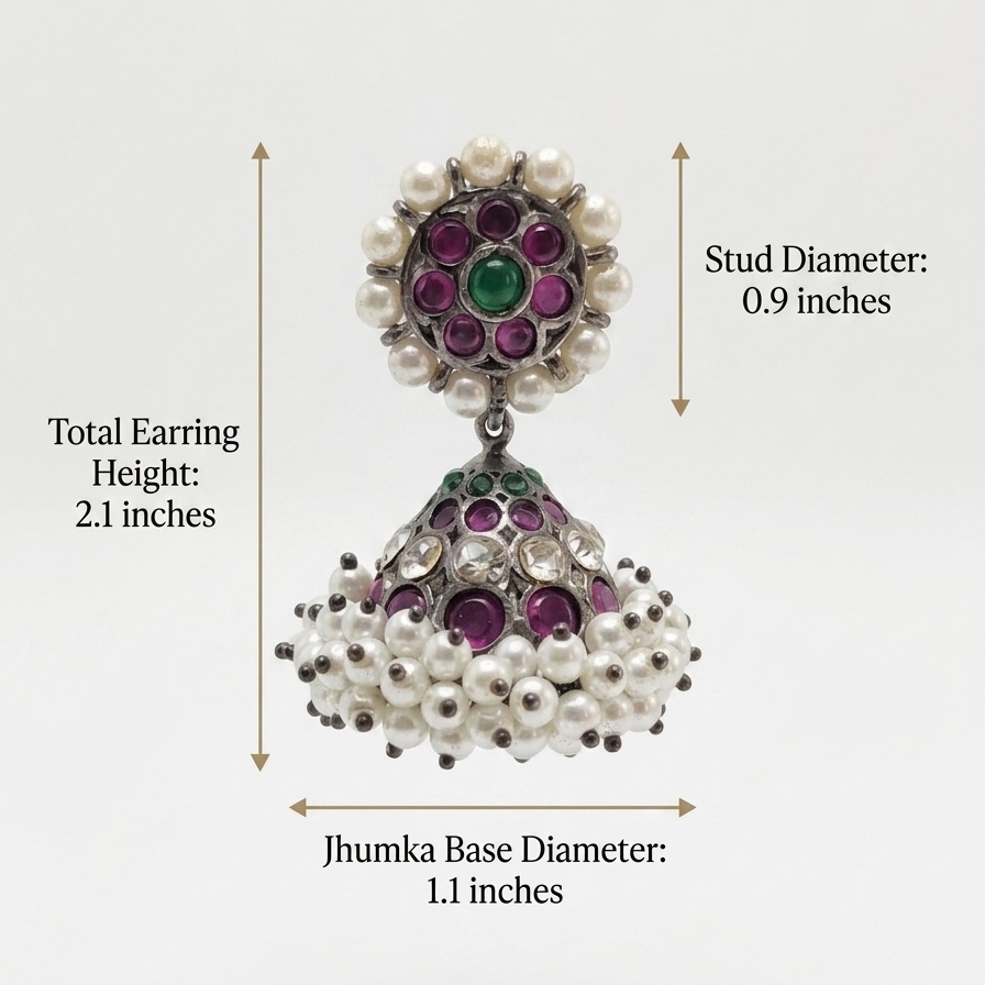 The Charvi Jhumkas Earrings - Oxidized Kemp - Image 3