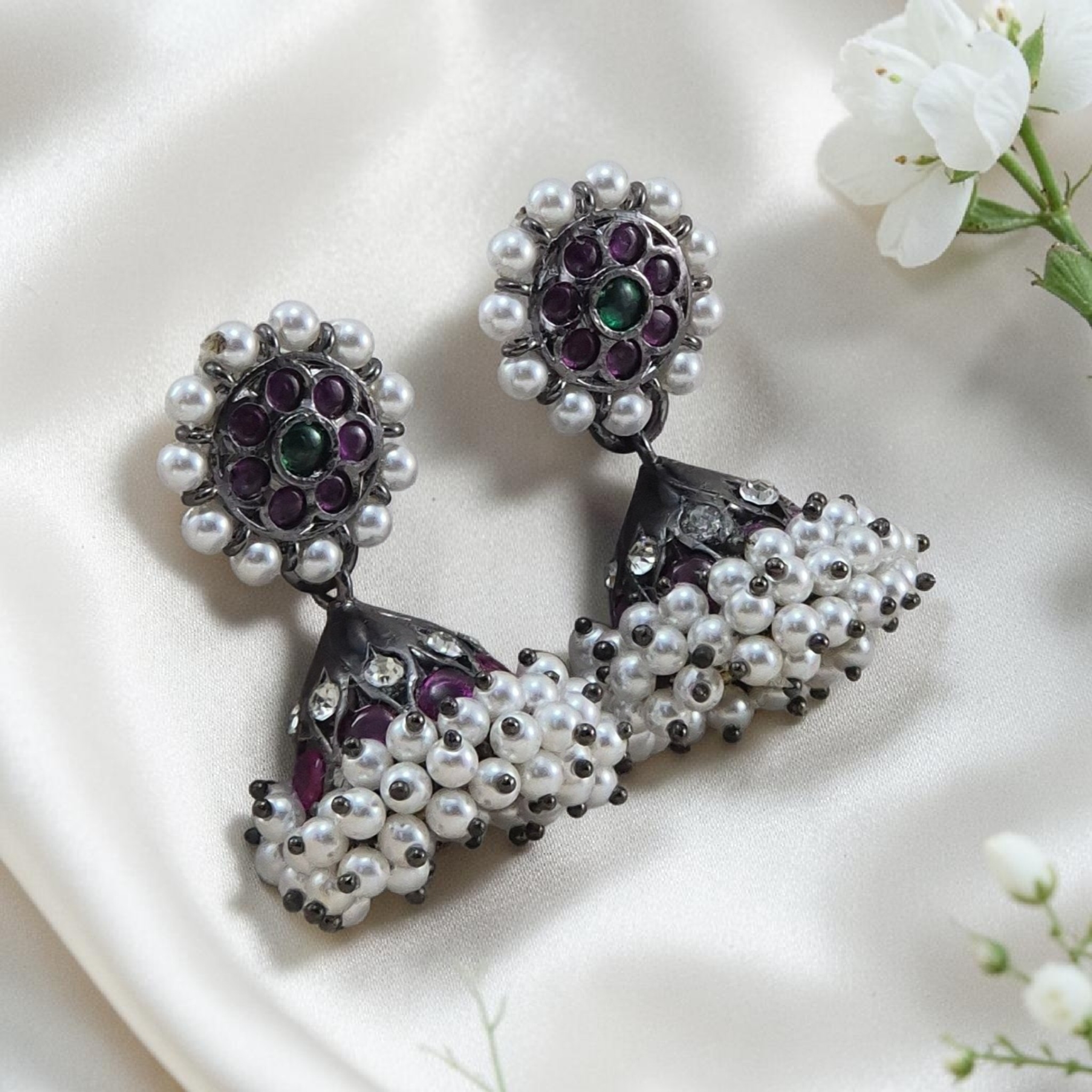 The Charvi Jhumkas Earrings - Oxidized Kemp - Image 5