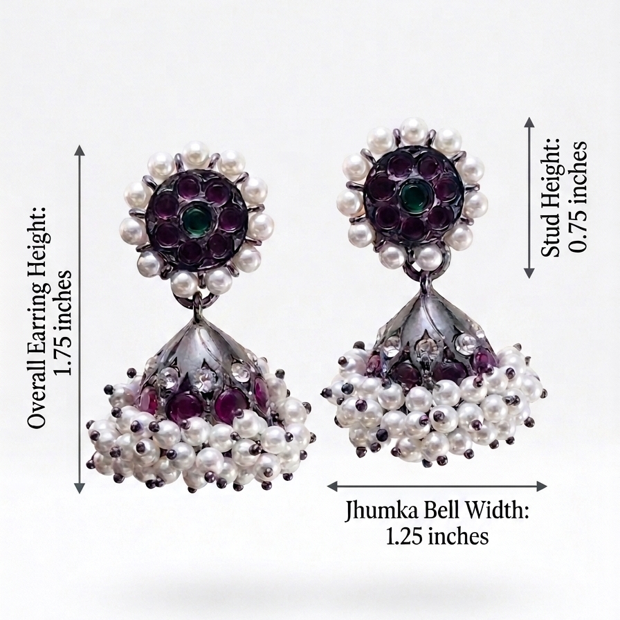 The Charvi Jhumkas Earrings - Oxidized Kemp - Image 6